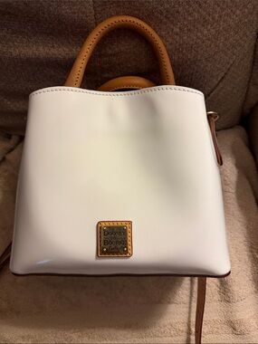 Dooney & Bourke White Leather Satchel with Tan Trim